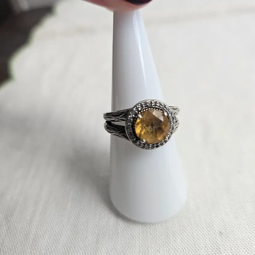 Vintage EFFY 925 Sterling Silver 18k gold Citrine Gem Ring Size 7.25