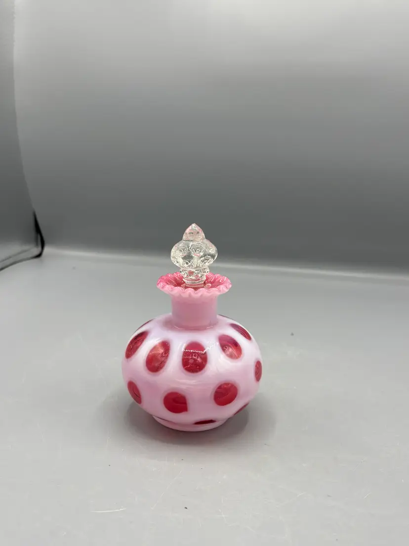 Vintage Fenton Cranberry Coin dot pattern perfume bottle
