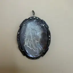 Antique 800 Silver Carved Mother Of Pearl Shell Midieval Cameo Brooch Pendant 1.25”