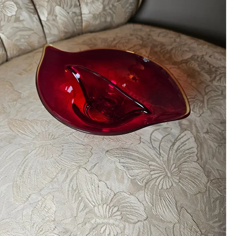 Vintage Viking Epic Amberina Ruby Red Divided Candy Dish Uv Glow