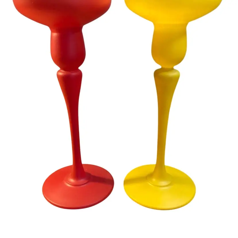 #01 J.G. Durand France Glass Cezanne Candlestick Holders(set Of Two) Red And Yellow