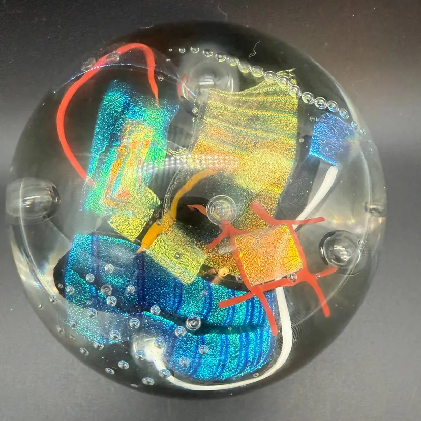 LARGE Dichroic Paperweight signed Carlson 07 164 Controlled Bubbles (Donald Carlson)
