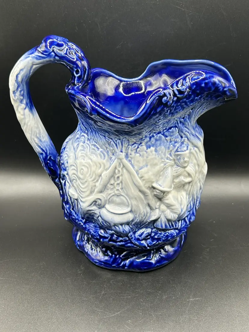 Vintage Burleigh Ironstone Blue & White Milk Creamer Jug England