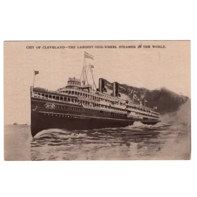 Antique Black And White Postcard City Of Cleveland Side Wheel Steamer Split Back Unposted