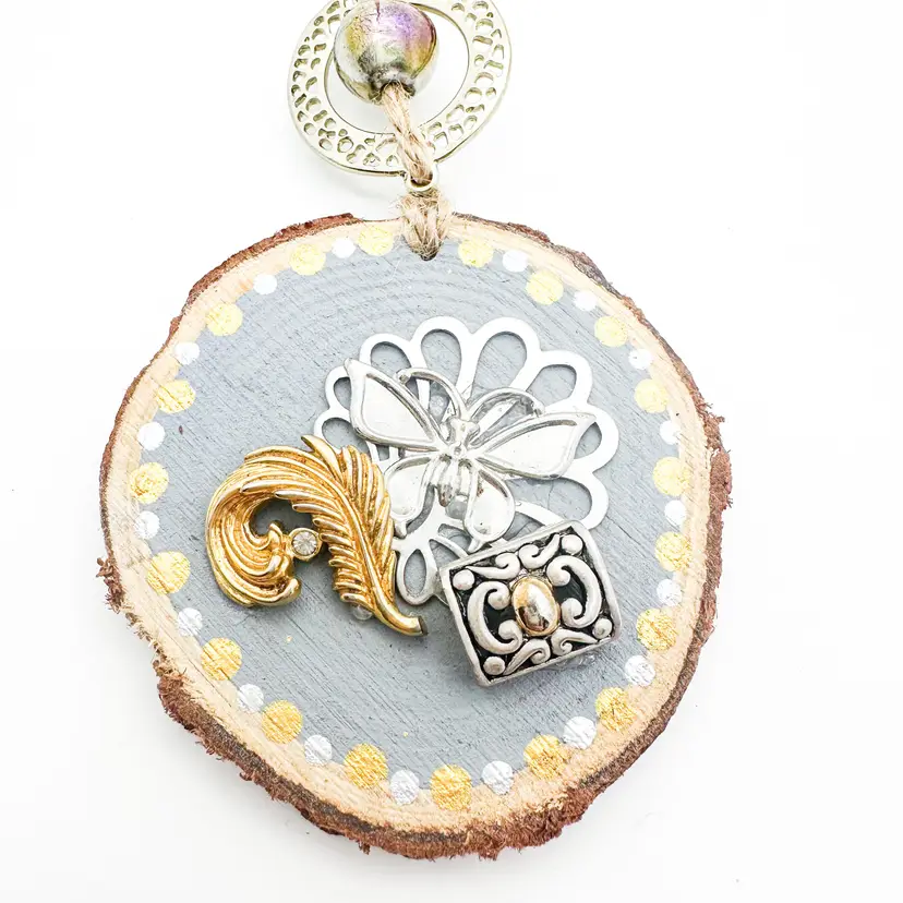 Butterfly Feather Gold Silver Handmade Bauble Ornament Repurposed Jewelry