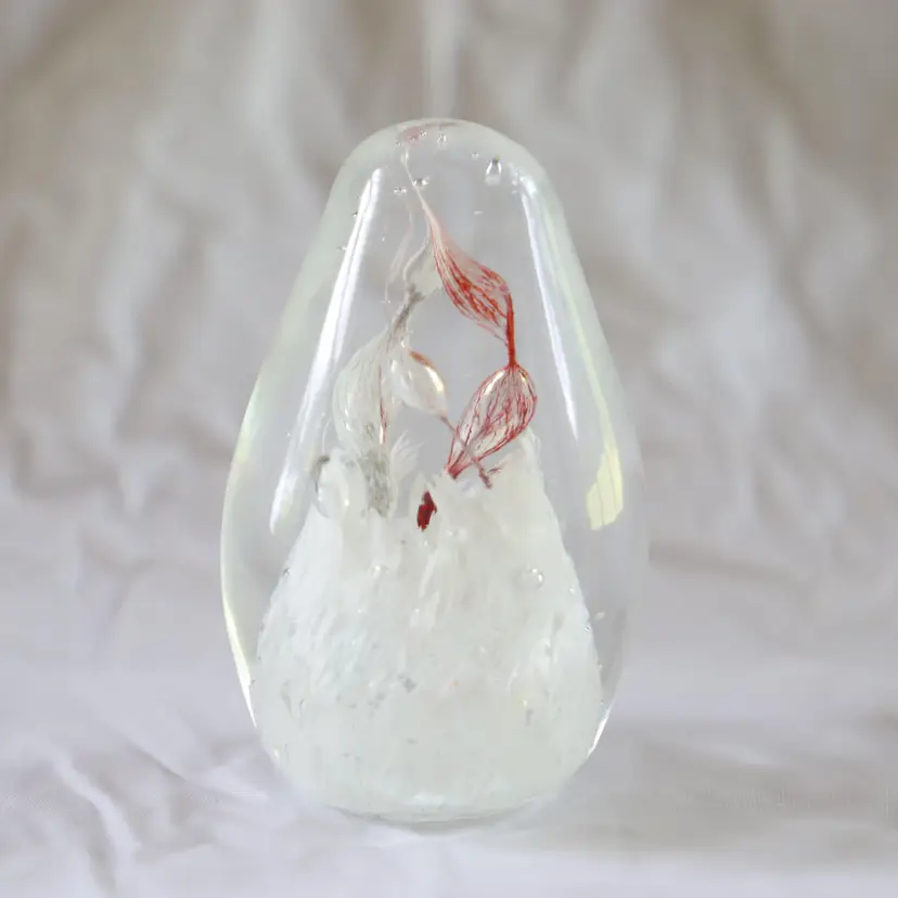 Vintage Art Glass Paperweight Red White Swirl Egg Shaped 3.25" B25