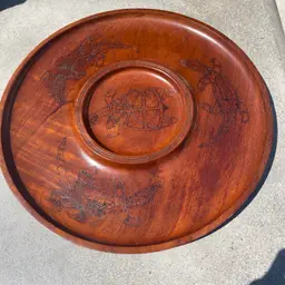 LRG 16.5” Pyrography Burnt Wood Art Round Turtle & Crocodiles made in Queensland