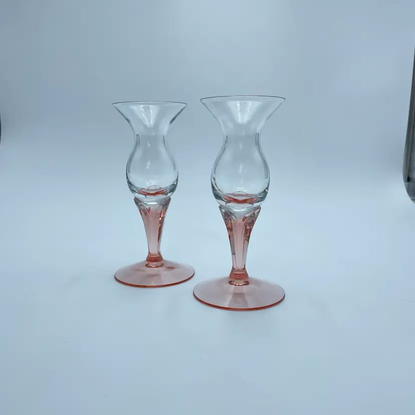 Fostoria Lotus Rose Pink Glass Set of 2 Candle Holders Home Decor