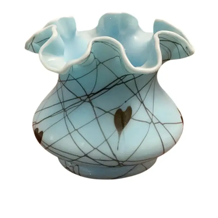 Fenton 1976 Robert Barber Era Turquoise Hanging Heart Rose Bowl 4” X 5”