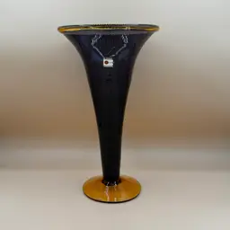 Blenko Vintage 9410 Bicolor Trumpet Vase in Violet and Topaz with Sticker