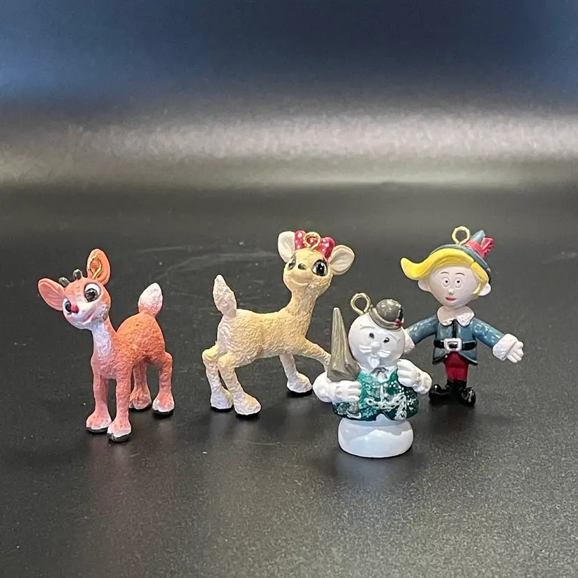 Rudolph Red Nose Reindeer Miniature Christmas Ornaments Hermey Sam Clarice Set 4