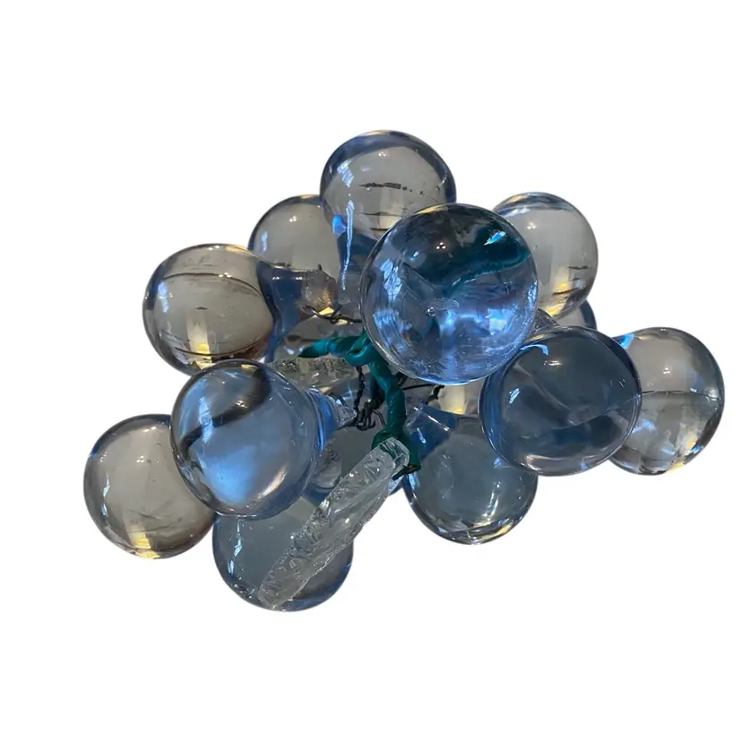 Vintage Light Blue Glass Grape Cluster, 6.5inch Hand-blown Grapes and Leaf, Table / Mantel / Bowl Decor, Midcentury Display, Collection, Gift