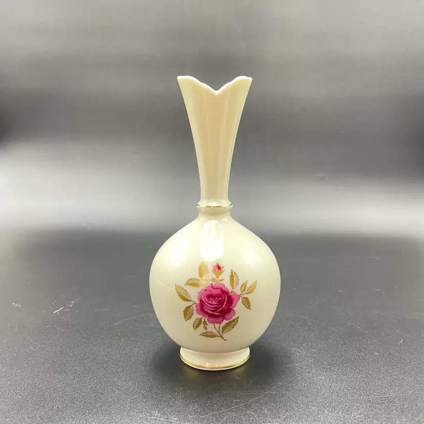 Lenox Fine China Pink Rhodora Rose Bud Vase 24K Gold Trim Home Decor