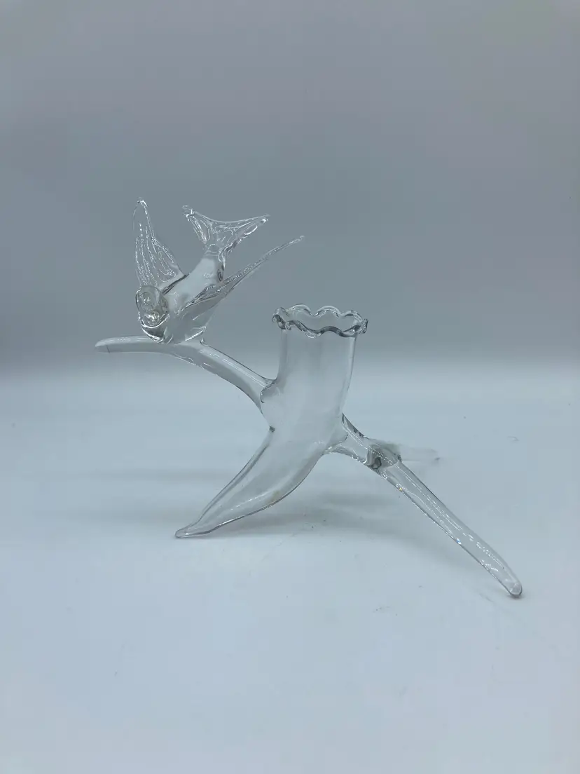 Clear Bird on a Branch Bud Vase
