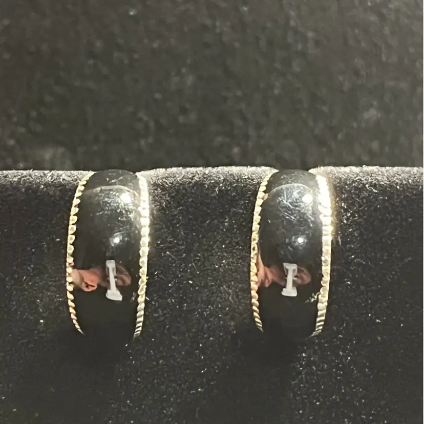 Earrings As Pictured Black Enamel And Silver Toned