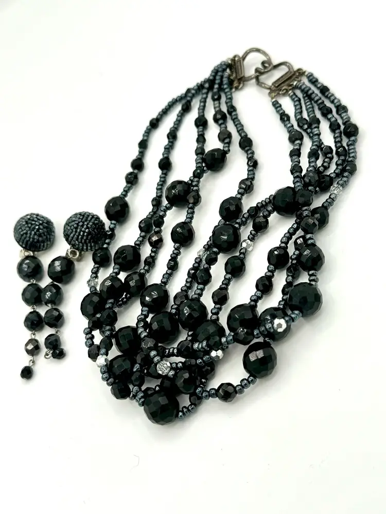 RJ Graziano Multi Strand Bead And Crystal 16” Necklace And Matching Earrings