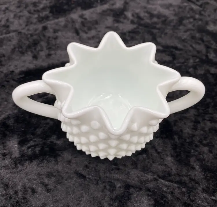 Vintage Fenton Hobnail Milk Glass Star Shape Open Sugar,  Double Handled, #3906