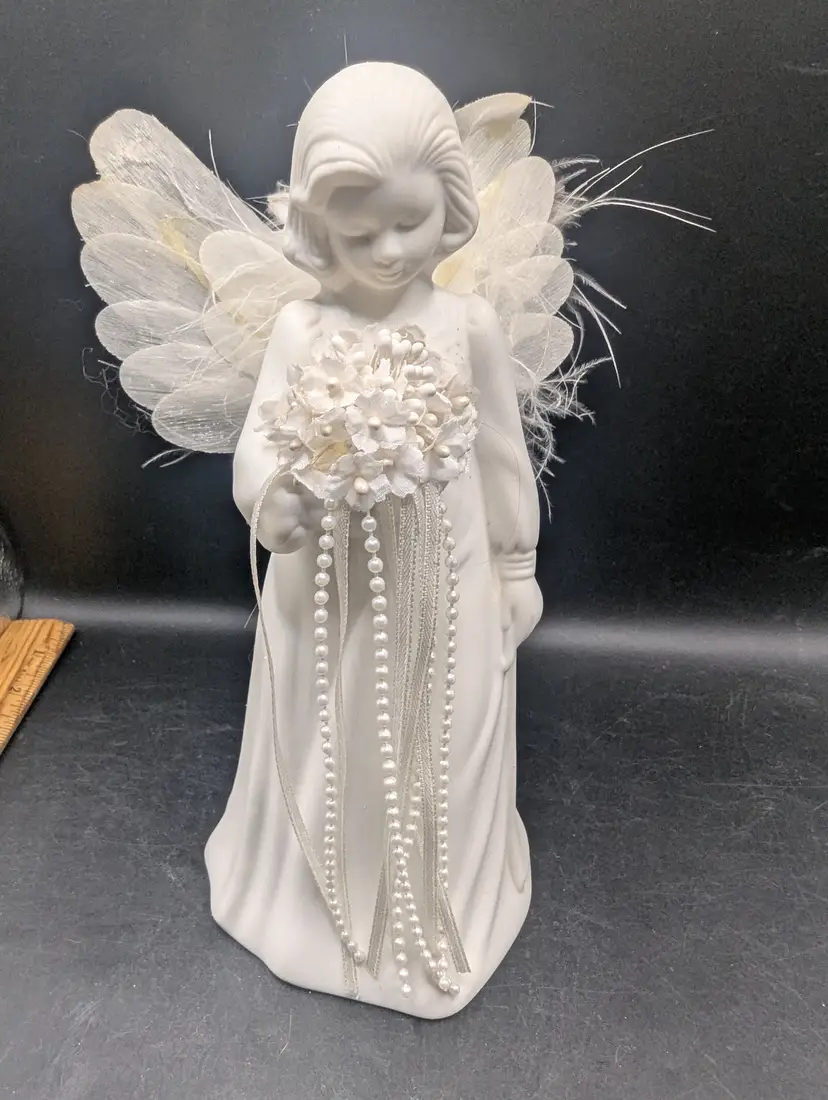 Vintage Porcelain Angel Figurine With Color Changing Fiber Optic Wings.