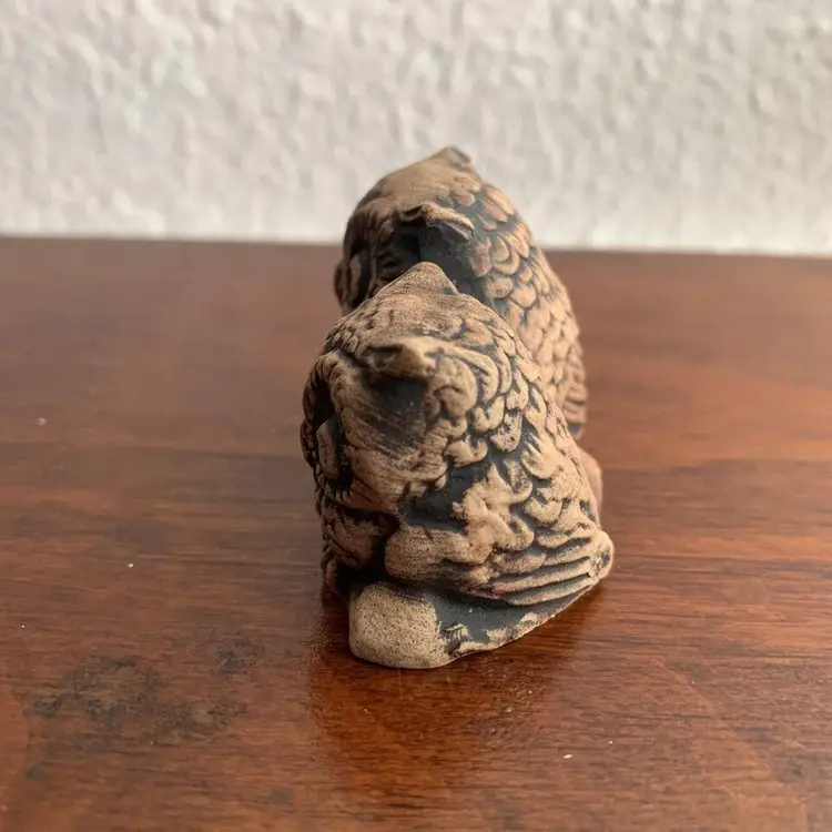 Vintage Little Pair of Hoot Owls Sitting on a Log Vintage Ceramic Figurine MCM 70s Decor Perfect for Fall Decor