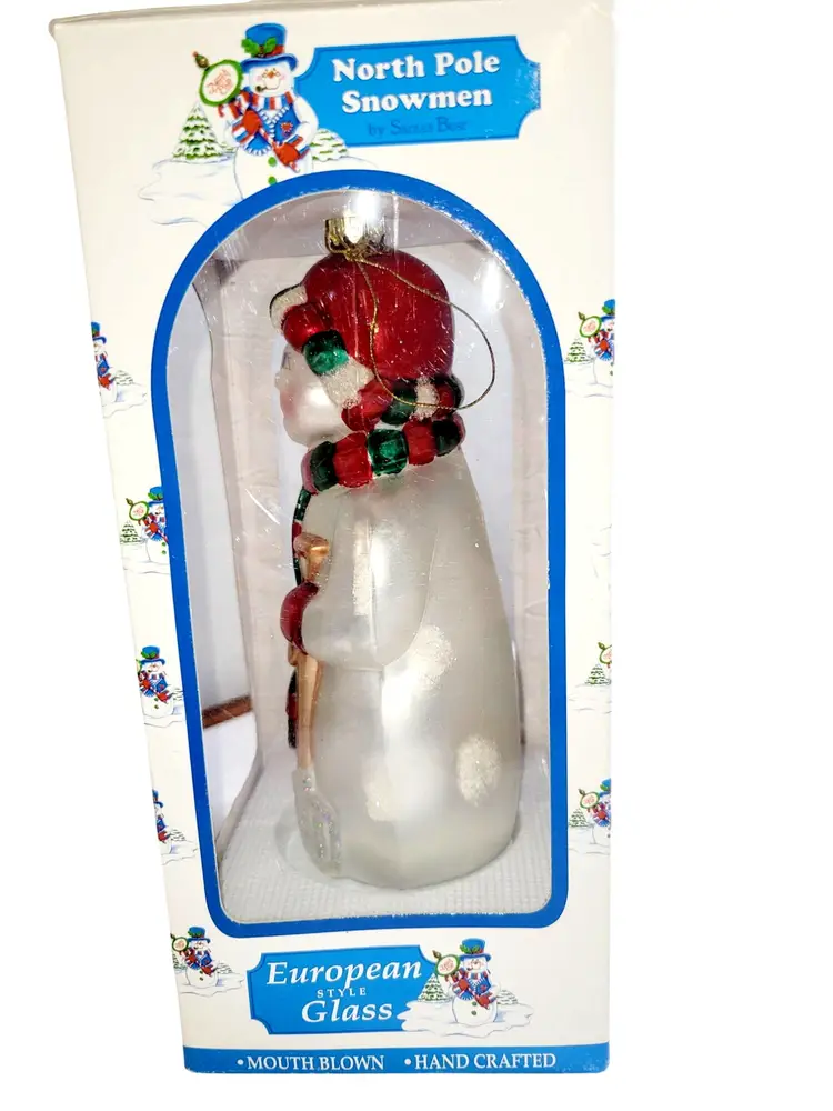 Vintage Blown Mercury Glass Snowman Christmas Ornament 5.5" Gone Sleddin