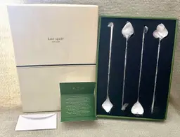 Kate Spade Lenox 4 Gin Rummy Sipper Spoons Silverplate Bar Tea Cards 2007 2008