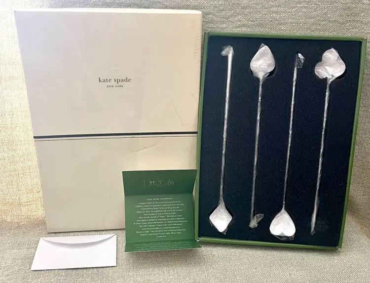 Kate Spade Lenox 4 Gin Rummy Sipper Spoons Silverplate Bar Tea Cards 2007 2008