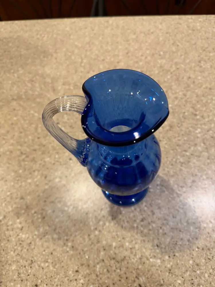 Lovely, Vintage Art Glass Cobalt Blue Picture With Clear Applied Handle