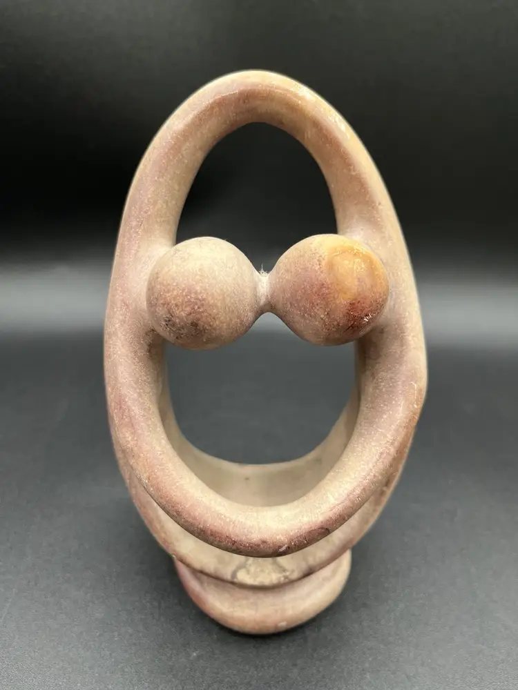 Tan Soapstone Hand Carved Dancing Couple Barrel Roll Figurine 5.5”