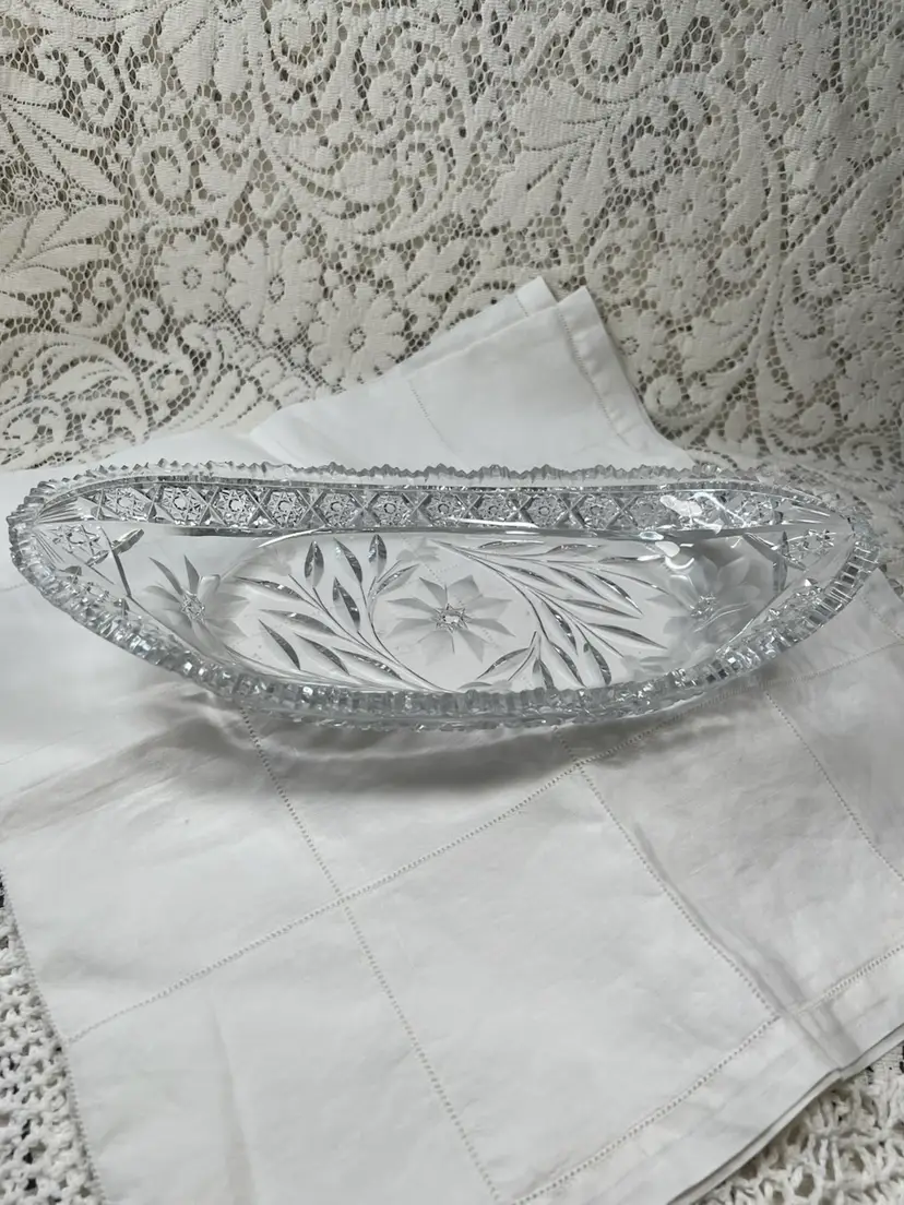 #02 Antique American Brilliant Sawtooth Starved David Relish Bowl Sharp Edges If You Saw Tooth Chips 13" X 6" X 2.5"