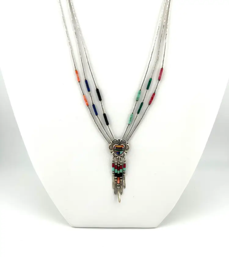 Quoc QT Sterling Silver and Stone Heart Necklace and Earring Set