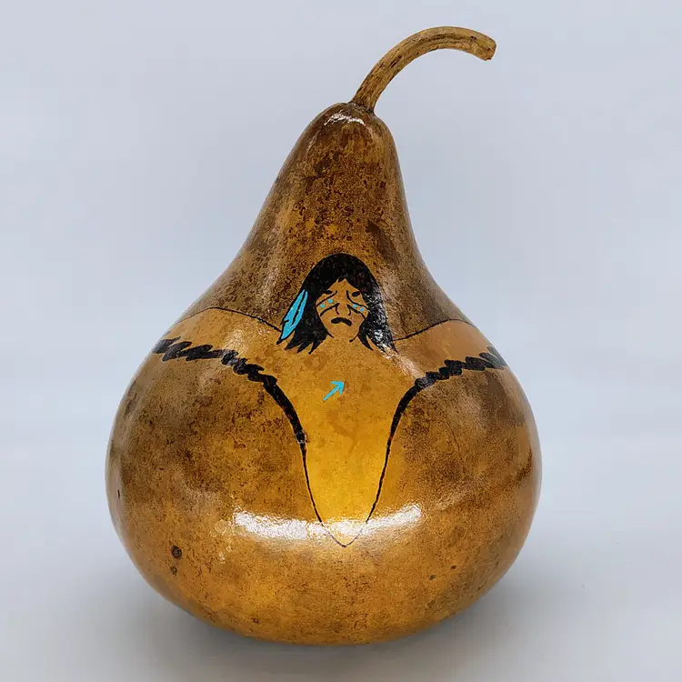 Large Native American Handpainted Gourd, Signed