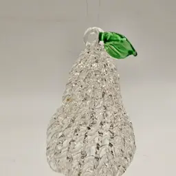 Handblown spun glass pear Christmas tree ornament