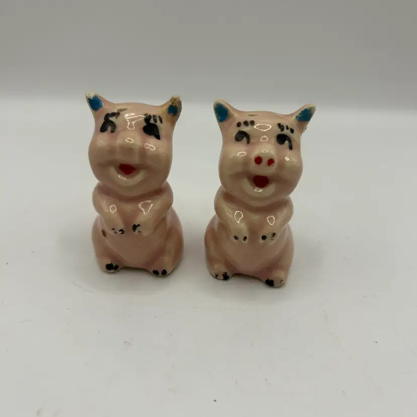 Vintage Ceramic Upright, Pig Salt, And Pepper Shakers