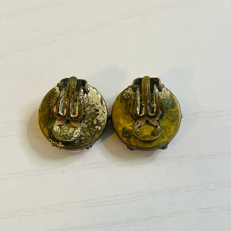 Vtg Italian Mosaic Clip Earrings Multi Color Flowers Rope Edge 3/4" Italy