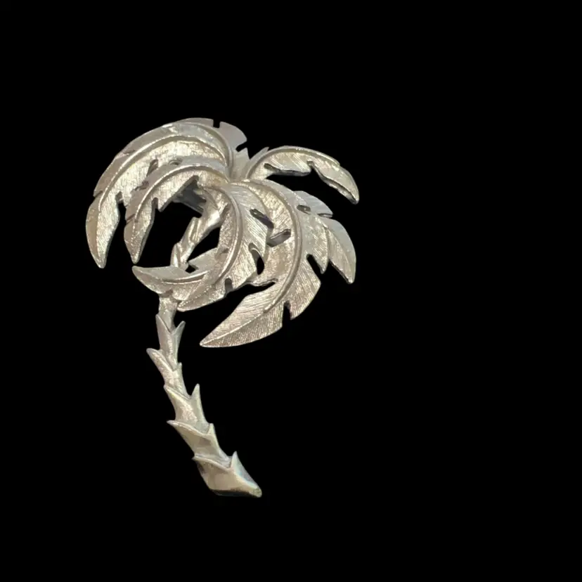 Palm Tree Brooch Textured Silver Tone  2.5”