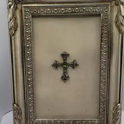 Belinda Miley Inlay Antique Style Framed Cross with Green Swarvoski Crystal 5 x 7"