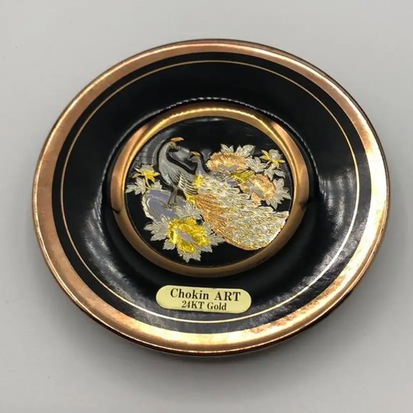 Vintage 24 KT Gold trim Japanese The Art of Chokin Gold & silver Trinket Dish 4"