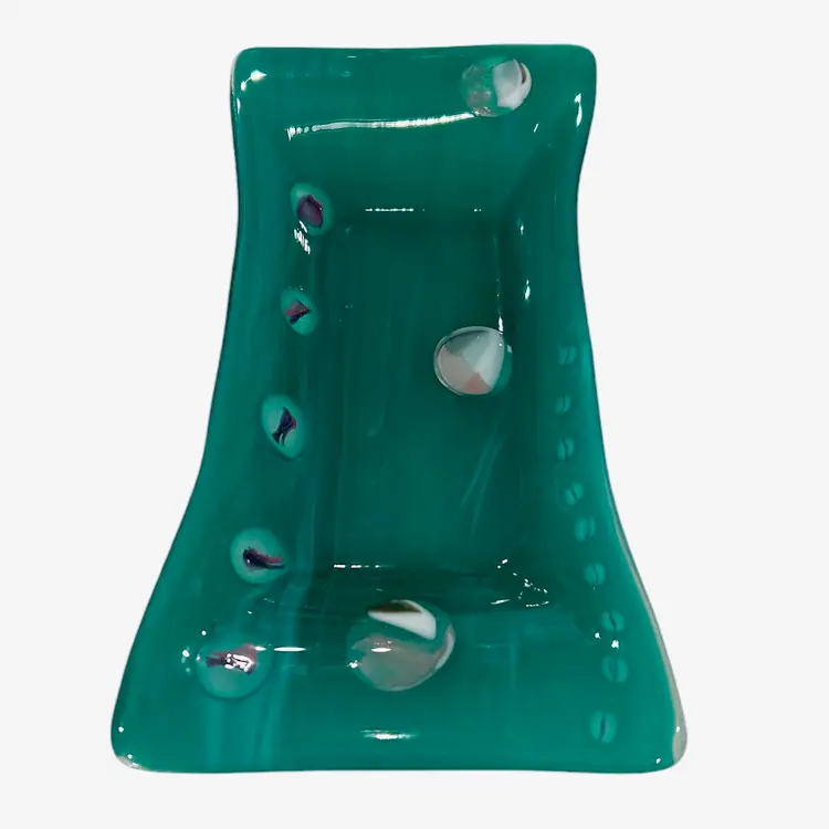 Aquamarine Blue Green Fused Glass Abstract Design Shallow Dish