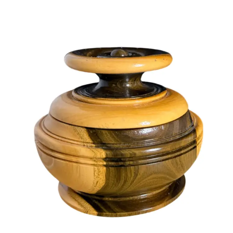 Vtg Hand-Carved Lathe Turned Desert Ironwood Container-Trinket Dish Treenware w/ Lid READ
3.75” T x 4.5” W