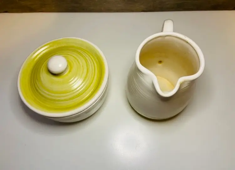 Vintage Franciscan Earthenware Hacienda Gold Cream and Sugar Set 1960s Mid Century Modern Rustic Earthy California Casual