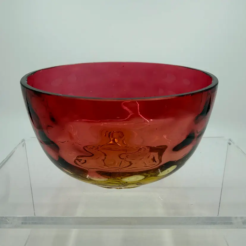 Vintage Aberina Finger Bowl Red To Amber Base Glows 4.5”
