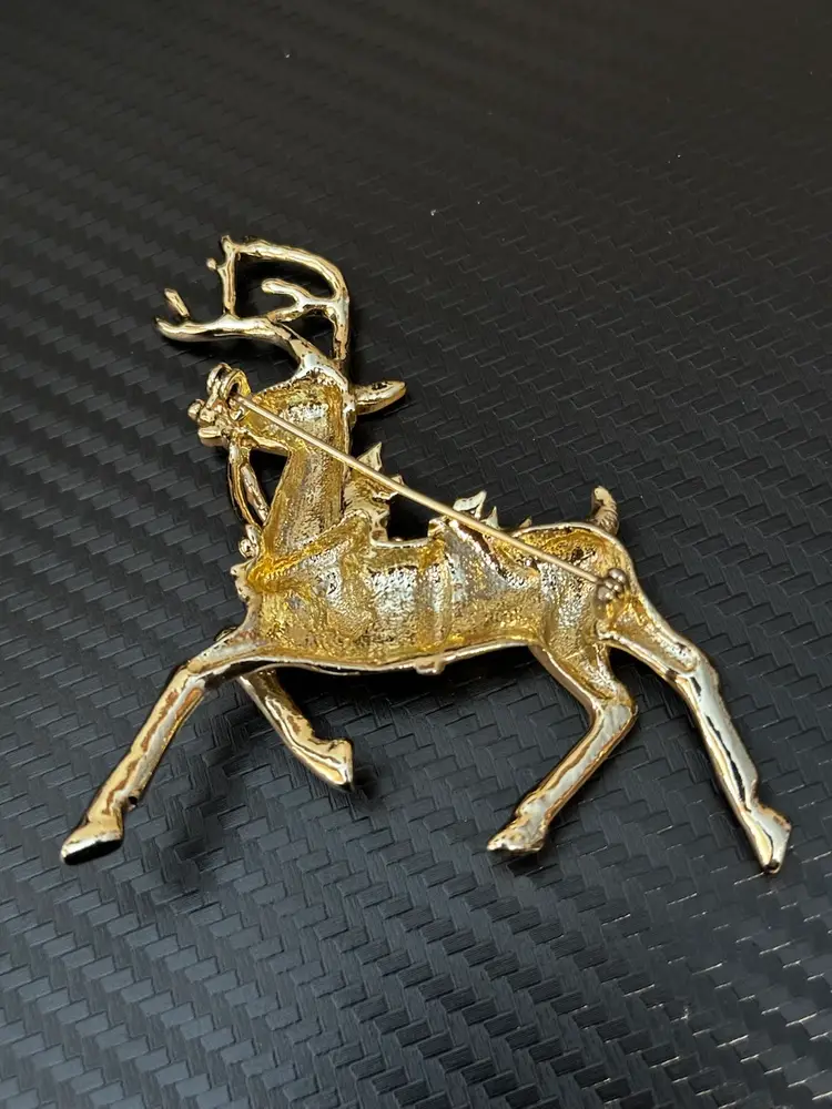 Goldstone Reindeer Brooch - Large 3” By 2.75”