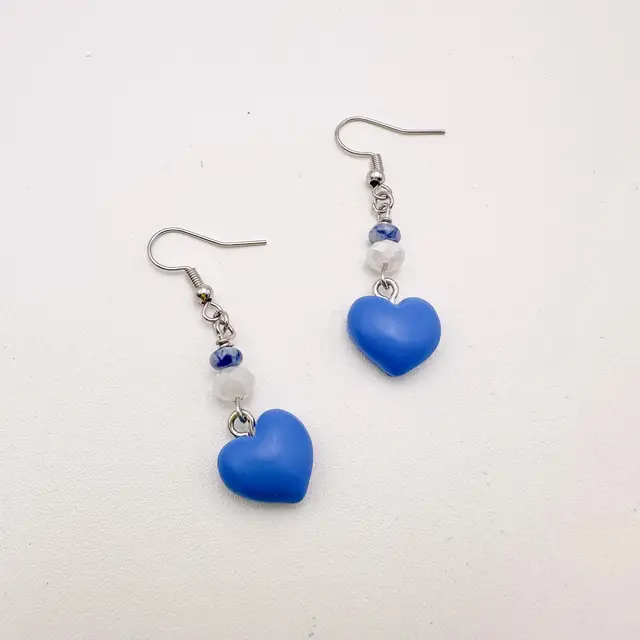 Heart Earrings Denim Blue Handmade