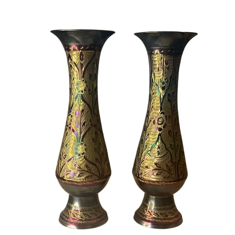 Gorgeous Pair Of Brass Vases