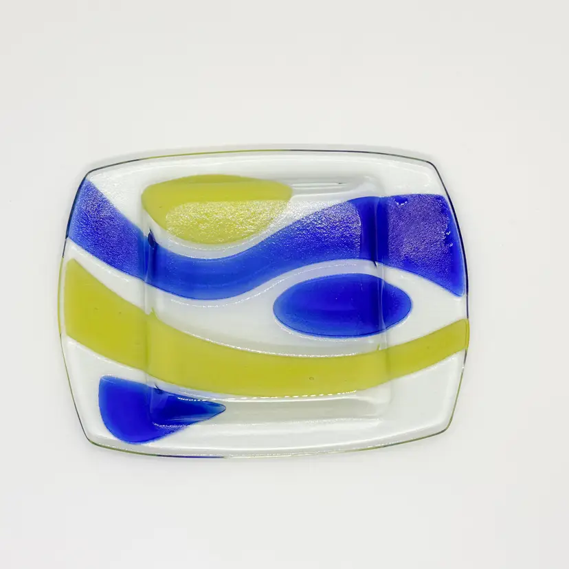 Fused Glass Trinket Dish Candle Holder Party Lite MCM Neon 90's Retro