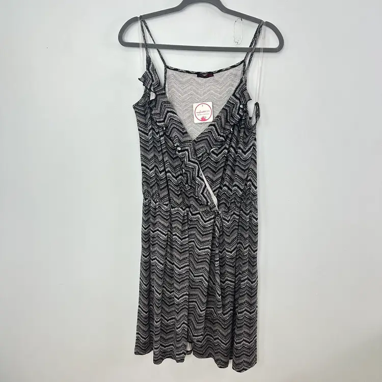 Sheila Rose Size 2X Gray & Black Midi Wrap Spaghetti Strap Faux Wrap Dress NWT