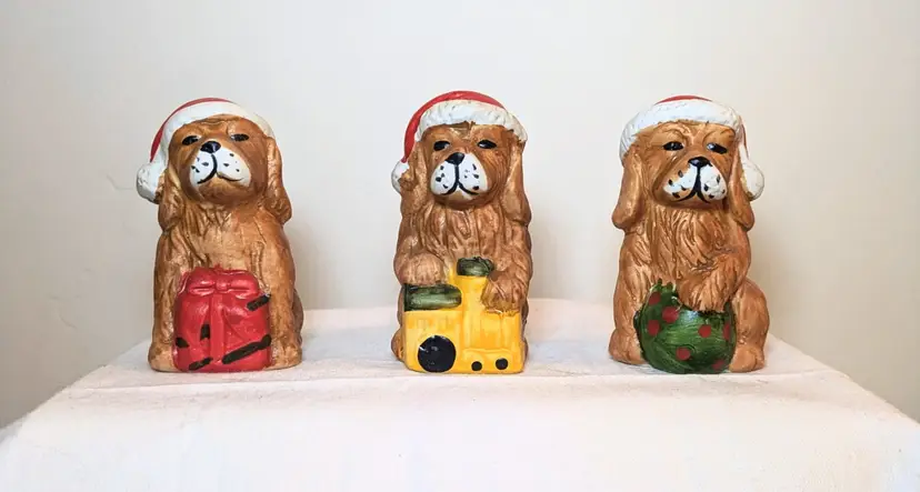 Vintage Christmas Figurines - Christmas Playful Dogs- Spirit Of Christmas in box