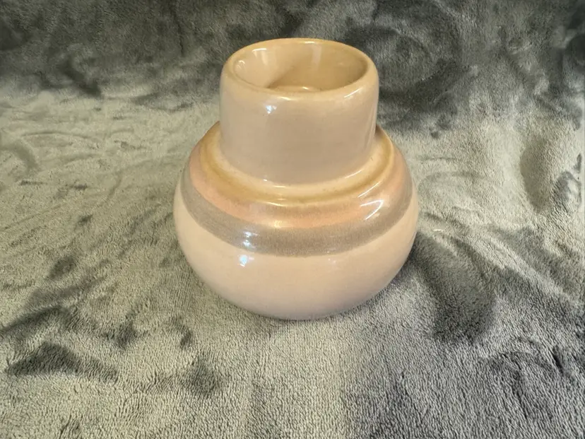 Vintage MCM Noritake Taper Dining Candle Holder Ivory Pink Gray Round 4.5”H EUC