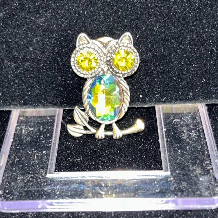 Owl Brooch With Aurora Borealis Stones