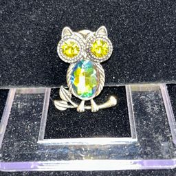 Owl Brooch With Aurora Borealis Stones